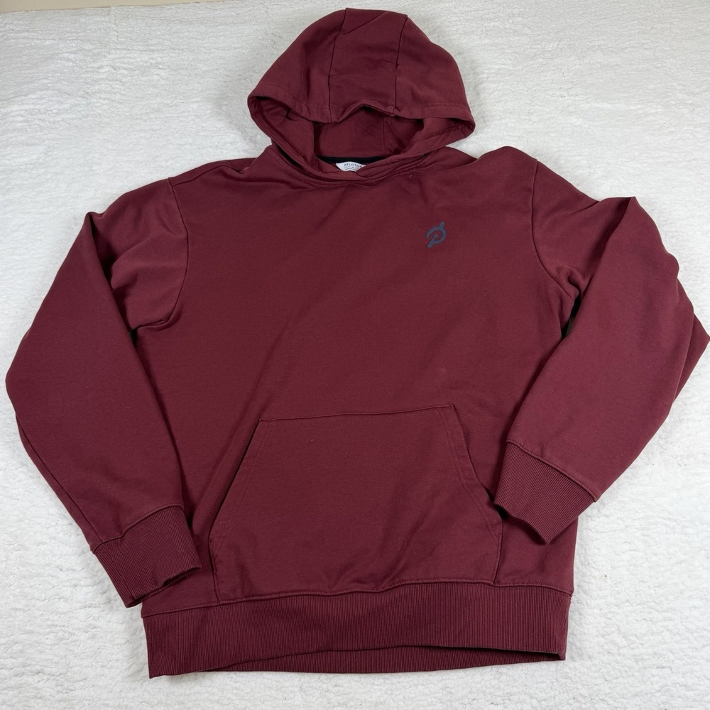 Peloton Hoodie Mens M Burgundy Maroon Pullover Sweatshirt Logo Kangaroo Pocket